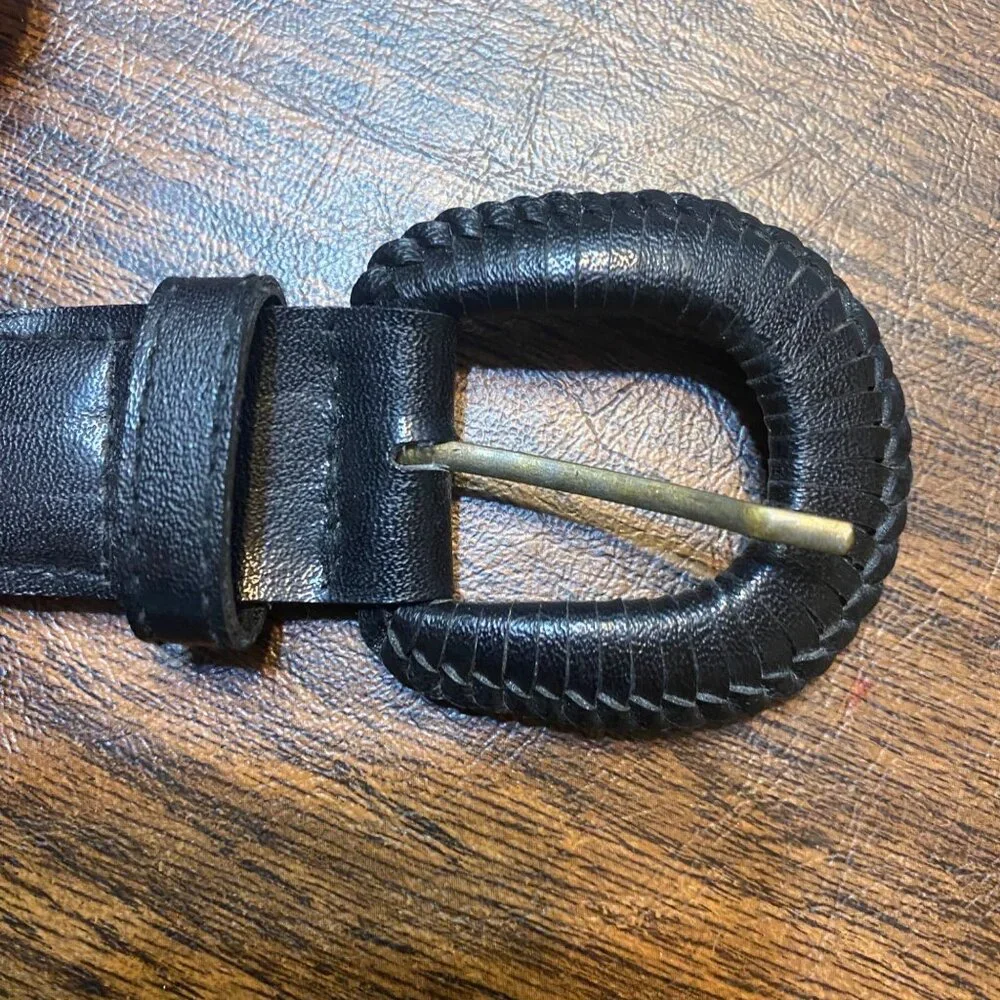 Vintage Black‎ Woven Interwoven Braided Leather Belt Women Medium 33